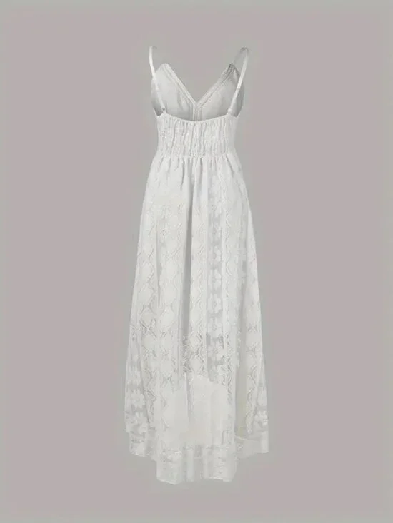 Women's Crochet Lace Maxi Dress Spaghetti Strap V Neck Cami Beach Boho Sundress - Picture 3 of 9